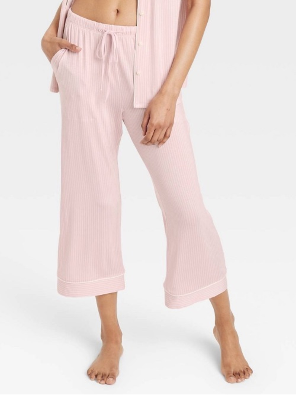 Auden CloudKnit Pink Striped Pajama bottoms- cropped